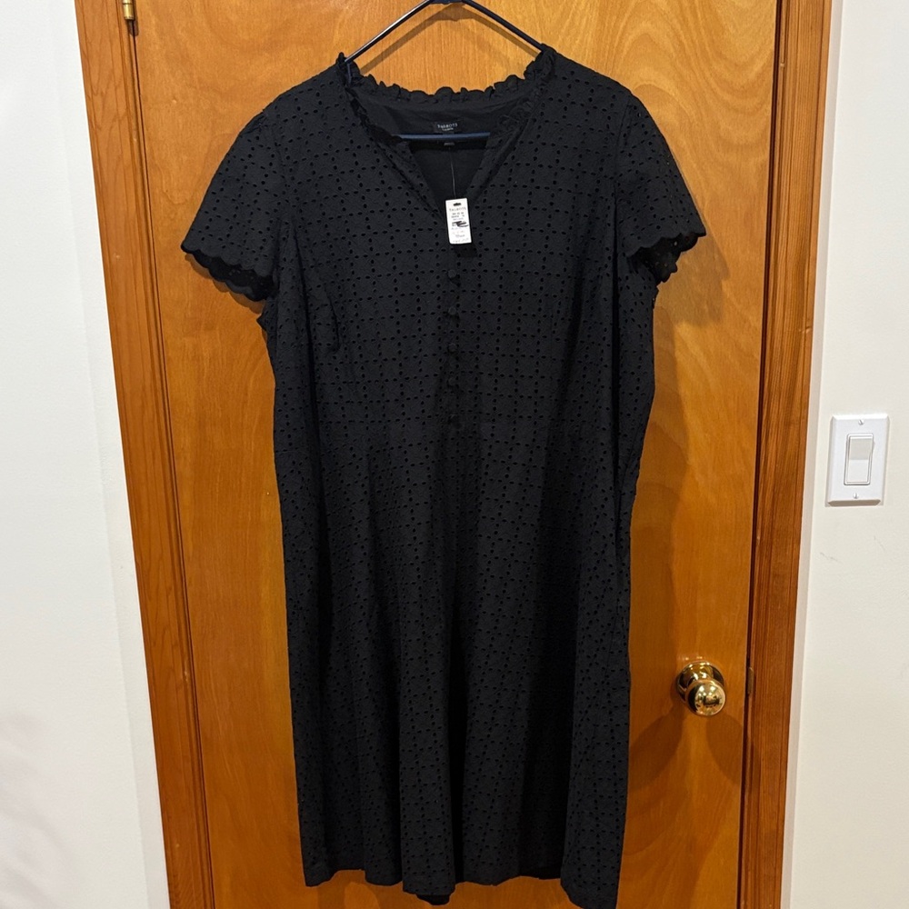 Talbots Black Eyelet Short-Sleeve Midi Dress